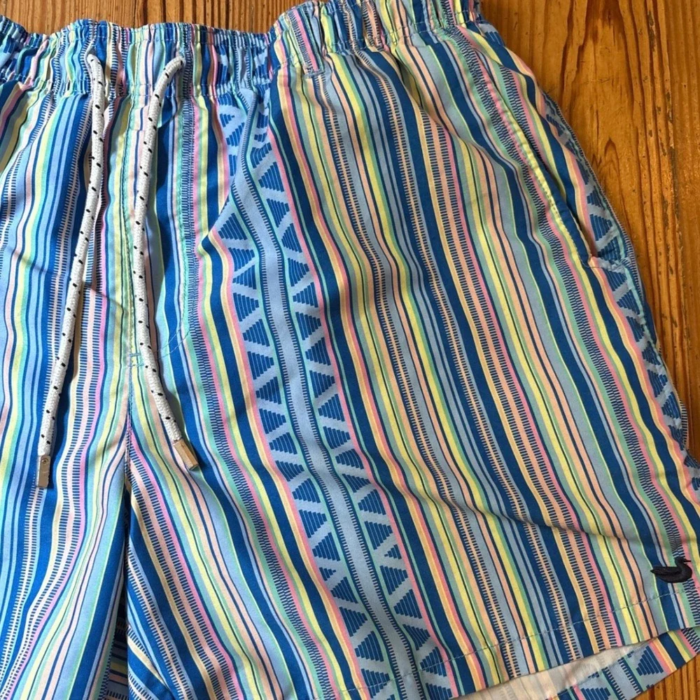 Southern Marsh Swim Trunks Mens Blue Multi Geometric Striped SIZE L